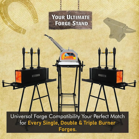 Pro Grade Blacksmith Forge Kit Stand For Single Double And Triple Burner Propane Forge 36 Inch Tool Kit in black on display