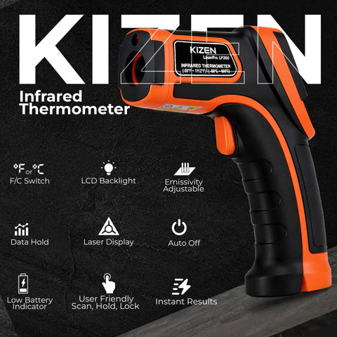 Infrared Temperature Gun For Cooking And Home Use Non Contact Surface Thermometer, orange and black, laser pointer visible