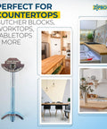 Heavy Duty Joint Connectors For Countertops And Butcher Blocks 5 Pack With T30 Torx Bit shown with a wood countertop and kitchen settings.