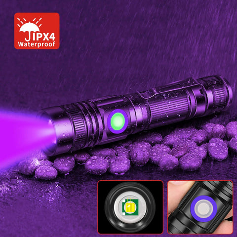 Pro Grade 395Nm UV Black Light Flashlight USB Rechargeable Handheld With Clip illuminating pebbles, IPX4 waterproof icon