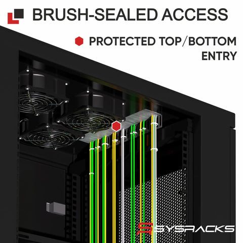 42U Server Rack Cabinet On Wheels With Glass Door 32 Inch Deep, showing cable management and cooling fans, top view