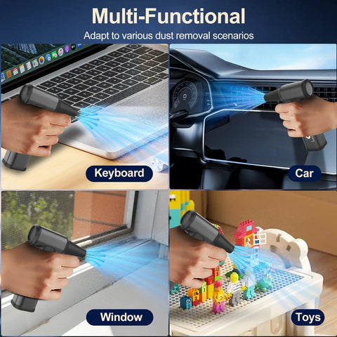 Multi-functional use of 180000 RPM Cordless Air Duster With Brushless Motor, LED Light, And Rechargeable Stepless Speed Control