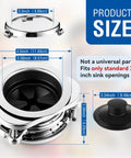 Heavy Duty Twist Lock Garbage Disposal Flange Kit Designed For Hassle Free Kitchen Sink Drain Replacement Plus Super Breezy Home Upgrade With Sleek Silver Finish showing dimensions and parts.