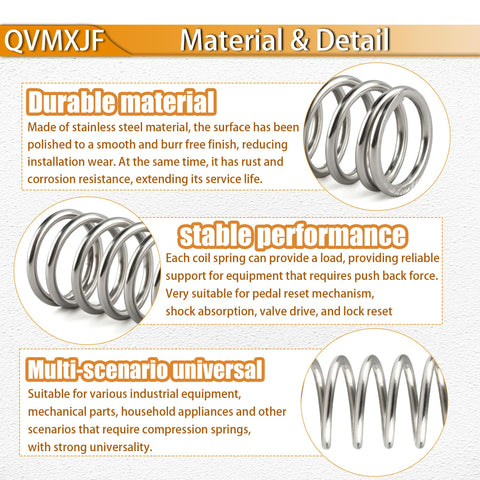 C-750 Compression Spring Four Pack, 0.75 Inch Outer Diameter, steel material details, showing durability and stability features