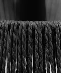 Close-up of natural jute twine detail on One Light Modern Twine Pendant With Matte Black Canopy And Shade, Hygge inspired light.