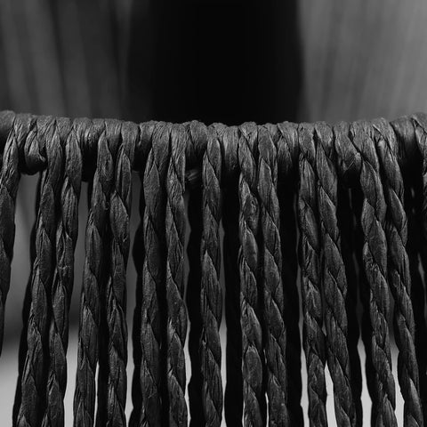 Close-up of natural jute twine detail on One Light Modern Twine Pendant With Matte Black Canopy And Shade, Hygge inspired light.