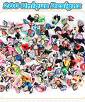 200 Pack Pencil Toppers and Charms Set, Assorted Colorful Designs, shown with various playful motifs on a white surface