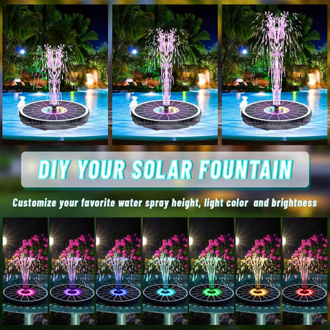 Remote Control Solar Water Fountain with IR Remote, no wiring needed, 6W solar pump, LED lights, 3 spray heights, garden pond display