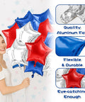 Red White And Blue Mylar Balloons Set For 4th Of July Patriotic Arch Kit With Star Balloons displayed outdoors