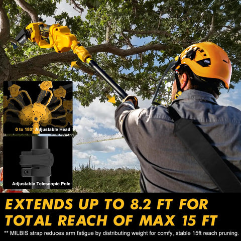 Man using 4 In 1 Cordless Pole Saw And Electric Pruning Shears With 8 Inch Brushless Mini Chainsaw And Extension Pole 15 Ft Reach
