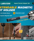 All In One 17 Piece Impact Socket Adapter Set For One Quarter Inch, Three Eighths Inch, And One Half Inch Square Drive With Quick Release Bit Holders And 360 Degree Swivel Adapters Pro Grade Heavy Duty Drill Accessory Kit extendable magnetic bit holder 1/4H 75-110mm