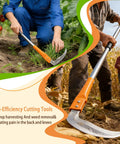 Person using Adjustable Long Handled Weeding Sickle with High Carbon Steel Blade, Lightweight Garden Tool for yard work and pruning
