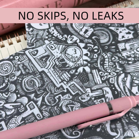 Pink Gel Pens 7 Pack 0.5mm Fine Point Quick Dry Black Ink Smooth Writing For Journaling Notes And Classwork, Awesome Office School Supplies Gifts For Women Students pen on doodle page