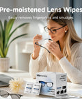 Lulumonster Anti-Fog Lens Wipes box with 150 pre-moistened wipes and two sachets for glasses, sunglasses, and screens.