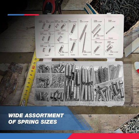 200 Piece Spring Assortment Kit With Zinc Plated Steel Compression And Extension Springs Assorted Sizes For Home Repairs