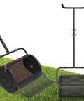 Large Capacity 24 Inch Compost Spreader With T Shaped Handle Height Adjustable Heavy Duty Garden Roller on grass