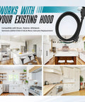 Plug In Ready Range Hood Power Cord Kit For Easy Hardwire-To-Plug Conversion with compatibility details and kitchen images