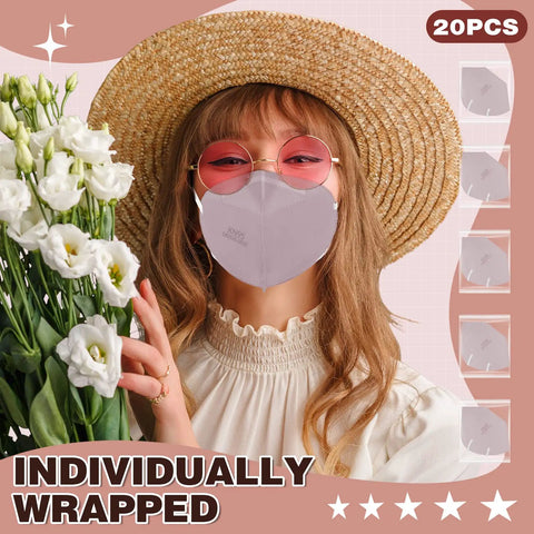 Person wearing a Pink KN95 Face Masks For Men And Women 5 Layer Disposable Respirator With Breathable Comfort 95 Percent Filter