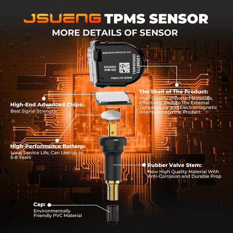 Detailed view of Brand New 315 Mhz Tpms Sensor Straight Swap Tire Pressure Monitoring System For Gm C6 Platform components.