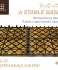 Top Shelf Nine Piece Solid Acacia Wood Interlocking Deck Tiles Non Slip Grooved Outdoor Flooring showing a stable, reinforced base design.