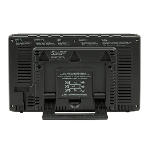 Back view of Wireless Color Weather Station with Digital Forecast And Trend Arrows Monitors Indoor And Outdoor Temperature and Humidity