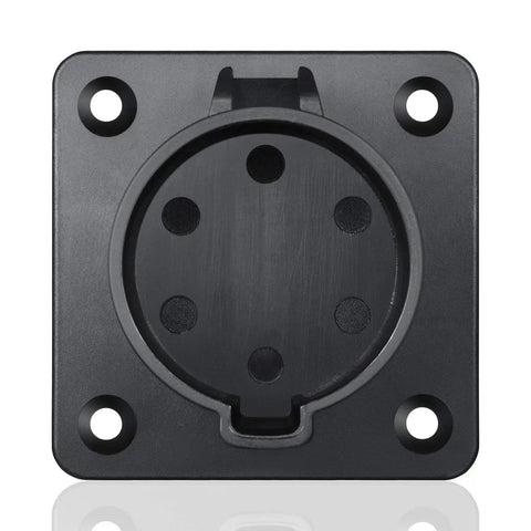 Front view of a Heavy Duty EV Charger Nozzle Holster Dock for J1772 EV Coupler Connector, square black plastic wall mount organizer