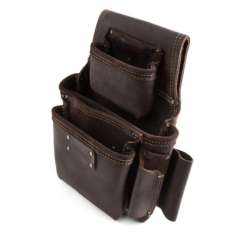 Oil Tanned Leather Tool Pouch Belt Bag Built For Tough Jobs With Double Stitching And Two Layer Construction, Heavy Duty Fastener Pouch For Chalk Line, Tape Measure, Hammer, Crowbar And More