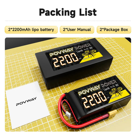 3S 2200mAh 11.1V Lipo Battery Pack With 50C Discharge And XT60 Plug, Shorty Form Factor, Dual Pack with user manual visible
