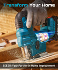 Cordless Jigsaw With Dual 21V 2Ah Batteries And Charger, Workhorse For Wood Projects, Bevel Up To 45 Degrees, 4 Orbital Actions