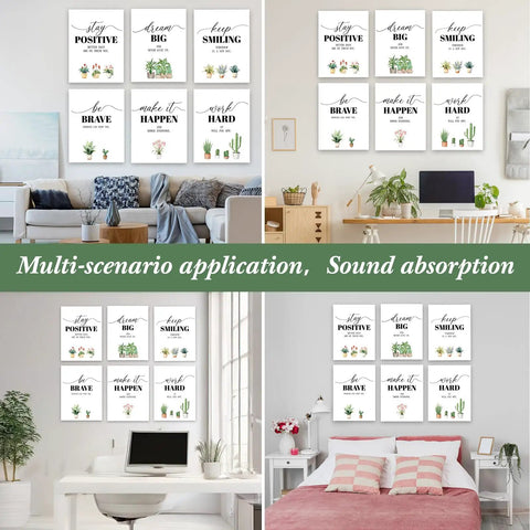 Fresh Plant Motif Acoustic Wall Panels 6 Pack Self Adhesive Sound Absorbing Room Decor 12X16 Inches in living space.
