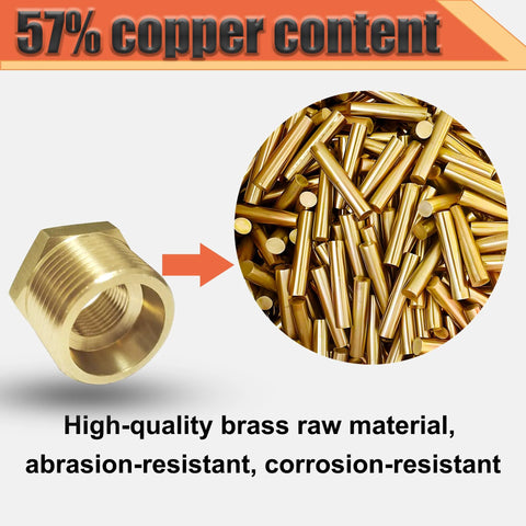 Brass 3/4 in MNPT to 1/4 in FNPT reducer bushing, hex pipe fitting