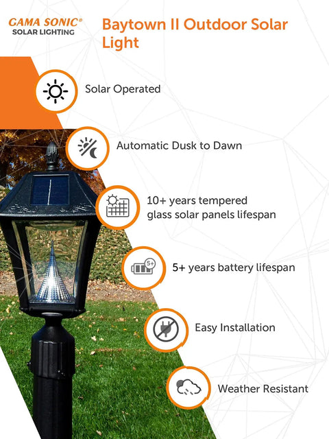 Baytown II Outdoor Solar Light Kit With 3 Inch Pole Pier And Wall Mounts Lamp Only Bright White LED Black Finish