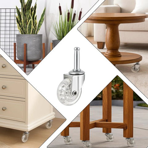 Bulletproof Two Inch Swivel Caster Wheels With No Sweat Mounting Sockets Crystal Clear Smooth Ride on furniture legs.
