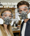 Pro Grade Reusable Half Face Respirator Kit With Anti Fog Safety Glasses And Filters For Dust Paint And Sanding worn by two people
