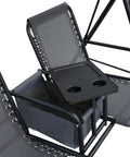 Two Seater Patio Swing Chair With Canopy And Storage Table For Backyard Hangouts showing cup holder and bungie seat suspension