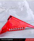 Red Ball Valve Lockout Device For 1 1/4 In To 2 1/2 In Pipe Diameters, Tamper Proof, 7 Lockout Holes, angled view