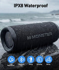 60W True Wireless Stereo Outdoor Speaker With IPX8 Waterproof Dual Pairing Bluetooth 5.4 Built In Mic Portable Party Speaker For Outdoors Beastly Bass Loud Clear 360 Degree Sound, black speaker on wet surface outdoors