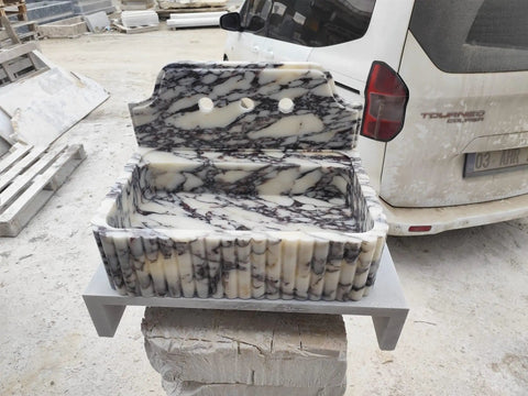Straight Up Premium Calacatta Viola Marble Wall Mount Bathroom Sink, 30x20x15 cm, solid marble, for modern bathrooms.