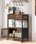 Industrial Farmhouse Coffee Bar Cart With 3 Tier On Wheels Rustic Brown Mobile Coffee Station Table With Storage For Home Kitchen