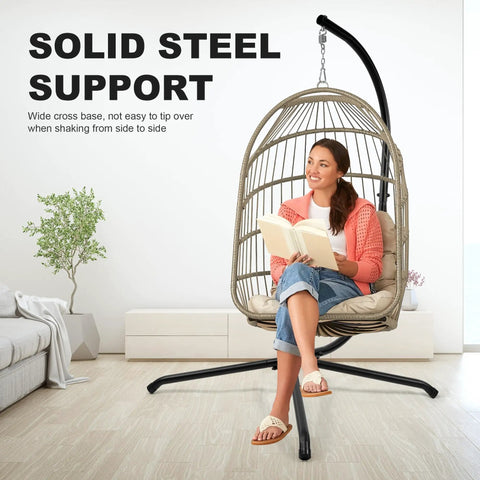 Heavy Duty Hammock Chair Stand Steel C-Stand For Outdoor And Indoor Use, Supports Egg Chairs Or Swings Up To 400 Lbs With Stable X Base