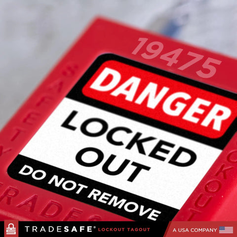 Close-up of red lockout tag with 'Danger Locked Out Do Not Remove' on Lockout Tagout Steel Cable Locks With Keys 10 Red Keyed Alike Electrical Lockout Padlock Set With 2 Keys Per Lock Premium Grade LOTO Locks OSHA Compliant