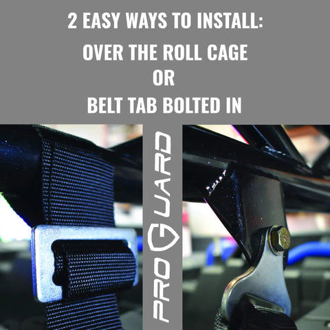Gray 4 Point Harness With 2 Inch Straps Universal UTV Off Road Harness Kit showing roll cage install options