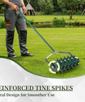 Person using a Rolling Lawn Aerator With Double Spike Design, Heavy Duty Manual Aerator Tool, Adjustable Handle on grass.