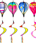 Four Pack Colorful Hot Air Balloon Wind Spinners For Yard Decor With Curly Tails That Spin In The Wind, Eye Catching Bubble Fish Peacock Garden