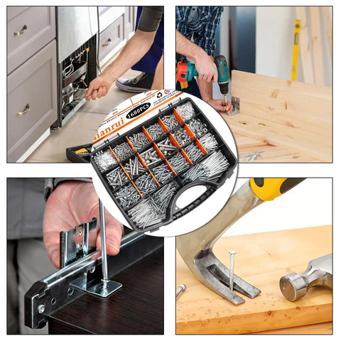Massive 1680 Piece Nails And Screws Kit With Bolts And Nuts For DIY Home Projects in use on various repair tasks