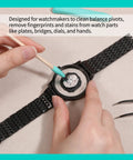 Pro Grade Watch Cleaning Putty Kit For Precision Movement Cleanup And Dial Dust Removal with willow sticks and adhesive tools in use