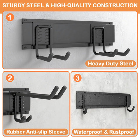 48 Inch Garage Tool Organizer Wall Mount Heavy Duty Steel Rack for Tools Rakes Shovels Brooms Bikes and More with 400lb Capacity