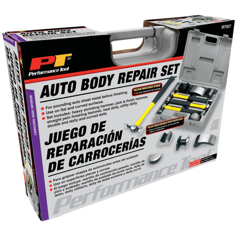 Auto Body Repair Kit Pro Grade With Hammers On Fiberglass Handles And Dollies In A Tool Case packaging