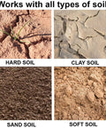 Image showing four types of soil: hard, clay, sand, and soft, demonstrating compatibility with All Purpose Auger Drill Bit Set.