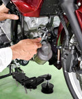 Super Smooth Ride With This Heavy Duty Motorcycle Chain Tensioner Kit Featuring Durable Aluminum Alloy Roller Guide Designed For Safe And Effortless Riding On Your Bike Today, installed on red motorcycle